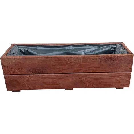 Blumentopf für Balkon oder Fensterbank, rechteckig, aus Holz, Walnuss, 60x18 cm, Durchmesser 27 cm (1/5)