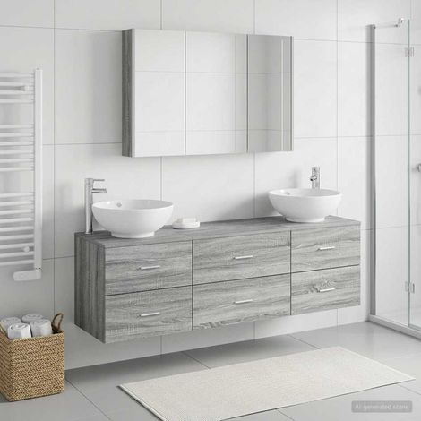 vidaXL Bathroom Furniture Set 4 pcs Grey Sonoma (1/5)