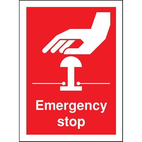 Etiquette de sécurité, avec pictogramme : Arrêt d'urgence "Emergency Stop ( Prix pour Paquet de 5 )