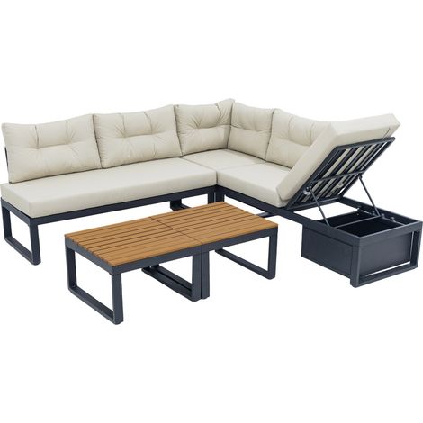 Modulare Eck-Gartensitzgruppe aus Polyester in Beige mit Tisch und Stauraum MODENUIT (1/5)
