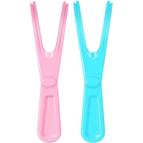 Porte-Fil Dentaire - PP Réutilisable - Pour Nettoyage Interdentaire - Voyage et Quotidien - Lot de 2 (Rose + Bleu) (1/4)