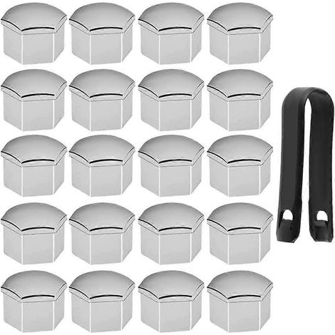 Kit de 20 cache-écrous de roue argentés de 17 mm avec outil de démontage inclus. (1/5)
