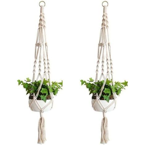 2 Pièces Macramé Plante Suspension, Panier en Corde de Coton à Suspendre de Fleurs en Macramé pour Pots de Fleurs Muraux pour Décoration de la Maison, Jardinage de Bureau (1/5)