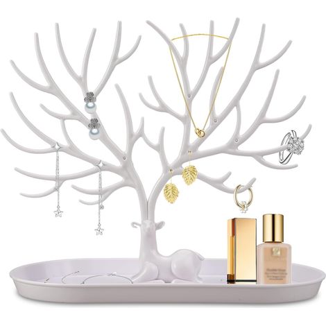 Arbre a Bijoux En Bois de Cerf avec Plateau 2 En 1 Porte Bijoux Femme (1/5)