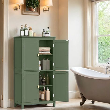 Meuble de Salle de Bain, Meuble de Cuisine, avec 4 Portes, Étagères Réglables, 30 x 60 x 110 cm, Vert (1/5)