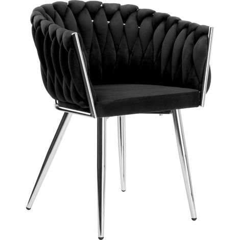 Silla de terciopelo, tejida, COFTON, cromo, VELVET, negra