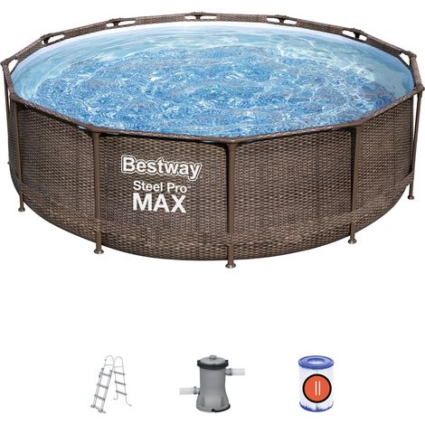 Piscina Desmontable Tubular BESTWAY Steel Pro Max Diseño Ratán 366x100 cm con Depuradora Cartucho 2.006 L/H con Escalera (1/5)