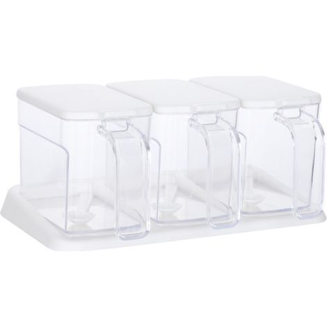 Pots à épices transparents, lot de 3 récipients de rangement transparents pour épices, sel et sucre, pots à épices avec cuillères (1/5)