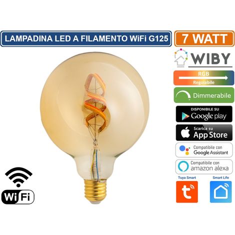 WIBY LAMPADINA LED G125 E27 A FILAMENTO 4.9W WIFI GESTIBILE DA APP DIMMERABILE COLORE LUCE REGOLABILE RGB+1800K TUYA SMART LIFE (1/3)