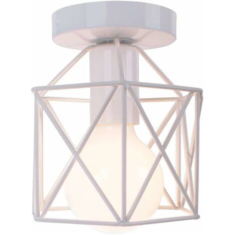 Pr Retro Plafonnier Industrielle en Métal Carré Fer, Suspension Cage Cube Luminaire E27 pour Salon Chambre Café Bar Restaurent Entrée Couloir (Blanc) (1/4)