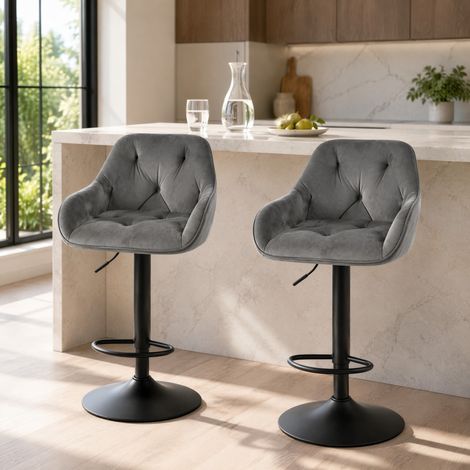 Set di 2 sgabelli da bar girevoli regolabili in velluto grigio scuro HAVRYA (1/5)