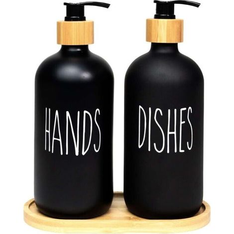 Set of 2 glass soap dispensers, 500 ml, kitchen set, pump bottle for hand soap (1/5)