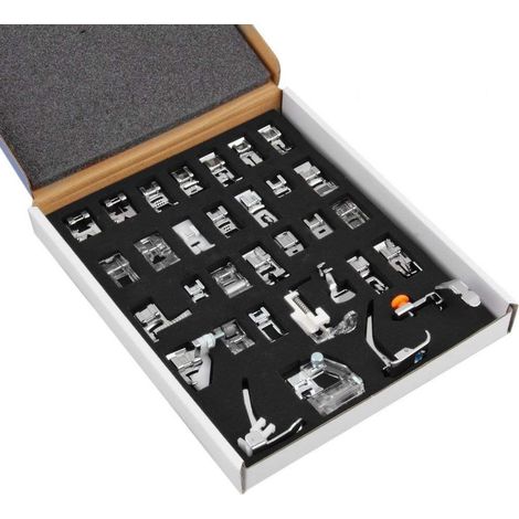 BEBUSINGOTO Pied-de-biche professionnel pour machine à coudre domestique, 32 pièces, ensemble de pieds-de-biche pour Singer, Brother, Janome, Babylock, simplicité et machines à coudre à tige basse (1/5)