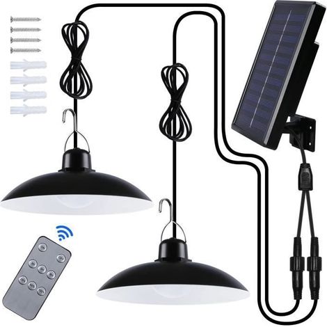 Double Tête Lampe Solaire 120W 4 Mode Suspension IP65 éTanche 2windeal® Lustre extérieur avec Capteur de Mouvement (1/4)