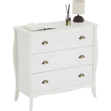 Idimex – Commode enfant Antoinette blanche – 3 tiroirs – Dimensions monté 87 x 89 x 43 cm – Fabriquée en pin massif