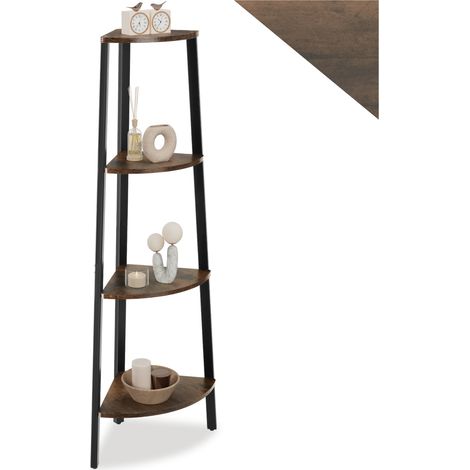 Étagère d’angle style industriel 34x34x125 cm bois foncé