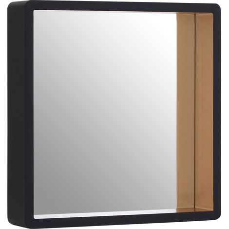 Premier Housewares Wall Mirror Bathroom / Bedroom / Hallway Wall Mounted Mirrors Medium Black Wall Mirror With Gold Edge / Glass Mirrors For Living Room 8 x 44 x 44 (1/4)