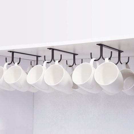Porte tasses sous l'armoire, 3 Pièces Porte tasses à café avec vis,crochet de séchage pour bar, pour accrocher des tasses, des tasses à café, des mugs, etc. Noir (1/5)