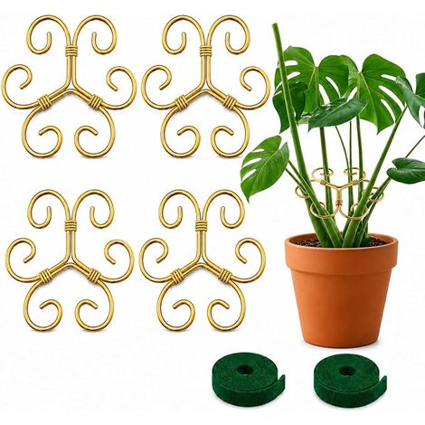 supports de plantes nylon de 1 m, supports de plantes en métal doré de 10,5 cm, anneau stable pour Monstera, hortensias, fleurs, plantes d'intérieur, treillis, support de (1/2)