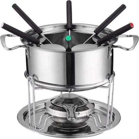 Service À Fondue En Fonte Pour 6 Personnes Service À Fondue Avec Brûleur Et Fourchettes Ensemble Multifonctionnel À Fondue (1/4)