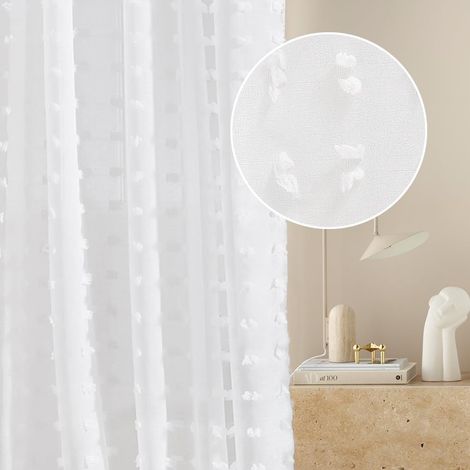 Voilage Transparent avec Oeillets Casablanca 140 x 250 cm Décorations pour Maison Salon Chambre Fenêtre Intérieur de charmants Plumetis Blanc, 1 pièce (1/5)