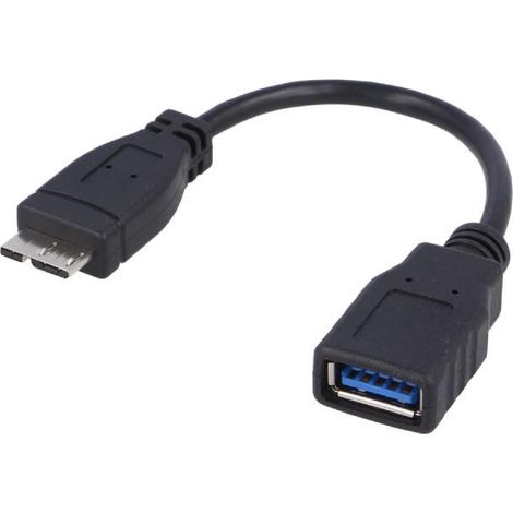 Cable- OTG.USB 3.0- USB A socle.USB B micro prise- nickele- noir