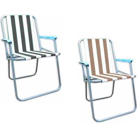 TRADE SHOP - Sedia Spiaggina Relax In Ferro Tessuto Oxford Decoro A Righe 2 Colori 52x47x75cm 285018 -