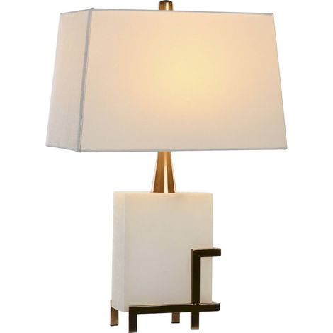 Lampe de salon élégance marbre blanc et or - Blanc marbré et touches métalliques dorées (1/5)