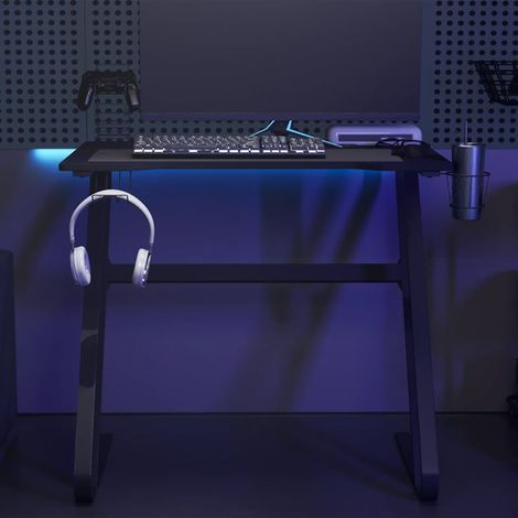 Bureau gaming avec structure ZZ, noir et rouge, 90 x 60 x 75 cm (1/5)