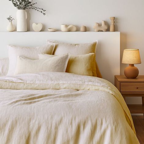Tendance Perso - Parure de couette 100% PUR LIN Couleur Beige - Housse de couette 140x200 et 1 taie 63x63 carrée, Lin prélavé