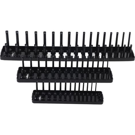 Support de rangement pour douilles 3 pièces, 1/4in 3/8in 1/2in, noir, organisateur multifonctionnel pour boîte à outils (1/5)