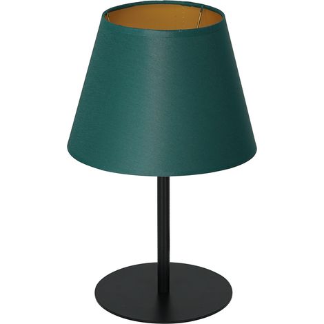 Lampe table noire 33cm abat-jour vert doré E27 Arden