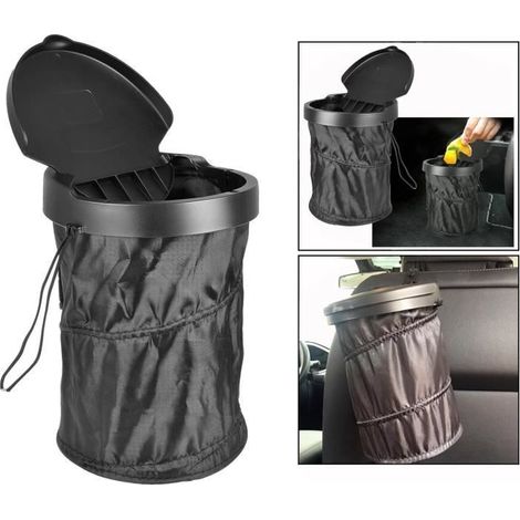 Poubelle de voiture - Organisateur de siège arrière - Pliable - Couvercle - Noir - 16x16x20.5CM (1/4)