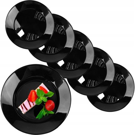 6x Dessertteller, Salatteller, schwarz, rund, 19 cm, Opalglas
