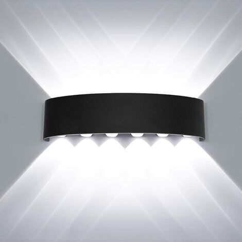 Applique Murale Interieur LED 12W Noir en Aluminium, Lampe Murale Moderne Up Down Spot Lampe pour Salon Chambre Hall Escalier Pathway (Blanc froide) (1/5)