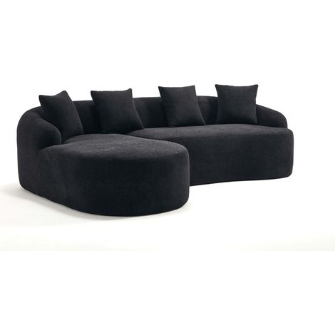 Canapé modulable courbé en chenille noir avec chaise longue gauche et 2 places, sans montage (1/5)