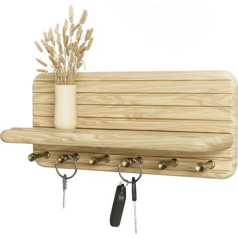 Wooden Wall Key Ring with 6 Key Hooks for Living Room, Bathroom, Kitchen, Entrance, Hallway (Wood Colour) (1/5)