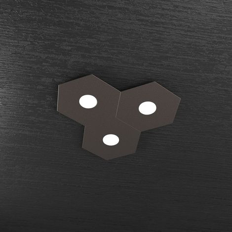 Plafoniera Industrial-Minimal Hexagon Metallo Marrone 3 Luci Led 12X3W