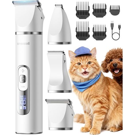 3 en 1 Tondeuse Pour Chats et Chiens, écran LCD, Rasoir Silencieux Pour Chats, Tondeuse Pour et Chiens Sans Fil, Pour Pattes, Fesses, Nœuds, Crottes (1/5)