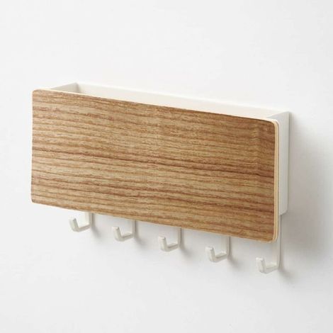 Armoire à clés,Porte-courrier en bois et crochet pour boîte à clés porte-clés porte-courrier mural en bois non poreux 5 crochets en bois avec 5 crochets en plastique combinaison pince à courr (1/4)