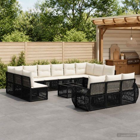 Salon de jardin modulable 14 pièces en polyrotin noir et blanc crème, 13 places, 109.35kg - PANGIVO (1/5)