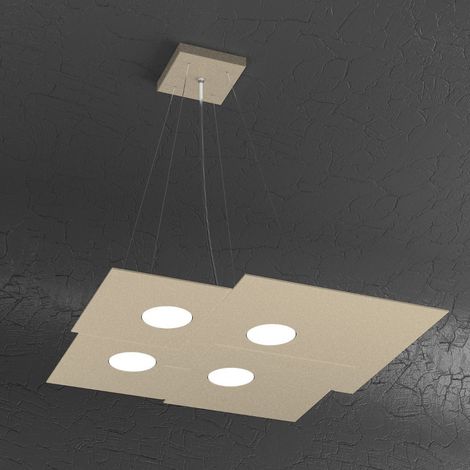 Lampadario moderno top light plate 1129 s4+2 gx53 led metallo biemissione sospensione, finitura metallo sabbia