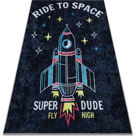 JUNIOR 52069.801 Weltraum, Rakete für Kinder Anti-Rutsch - schwarz multicolour 200x290 cm