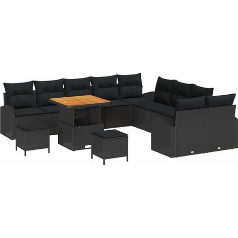 Garden Sofa Set with Cushion with Storage 13 pcs Black vidaXL