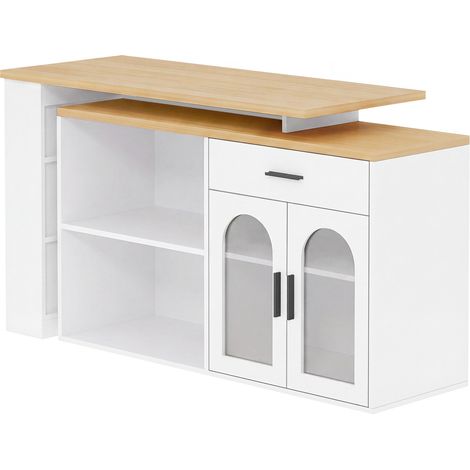Isla de cocina con mesa giratoria 360°, MDF blanco, 136 x 50 x 78 cm, con cajón y estantes (1/5)
