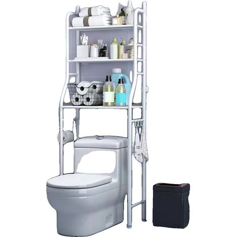 Über der Toilette Aufbewahrungsregal, 3-Ebenen-Design, Platzsparende Lösung, Weiß (1/2)