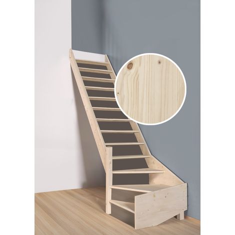 Handystairs – Escalier quart tournant ouvert 280 cm – En pin – 13 marches – Largeur 80 cm – Sans contremarches – Montage facile