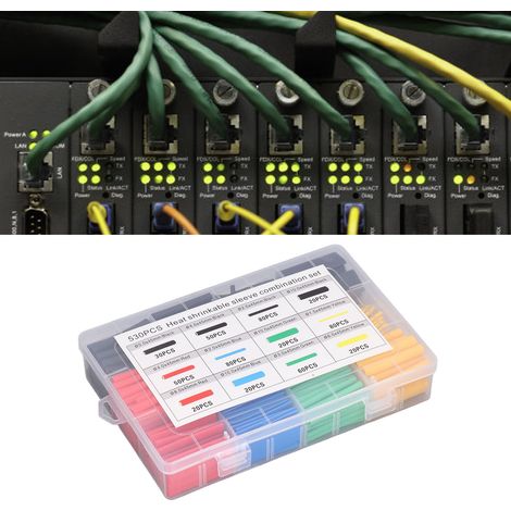 Set mit 530 isolierenden Schrumpfschläuchen für Kabel, 5 Farben, 12 Größen, Schrumpfverhältnis 2:1. (1/5)