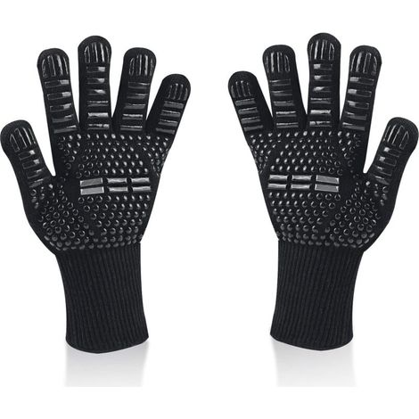 Gants de Barbecue, Universel Gants Four Anti Chaleur Jusqu'à 800°C, Antidérapants Silicone Ignifuge Gant Cuisine avec Protection de l'avant-Bras, pour BBQ, Cuisson au Four, Cheminée (Noir) (1/5)