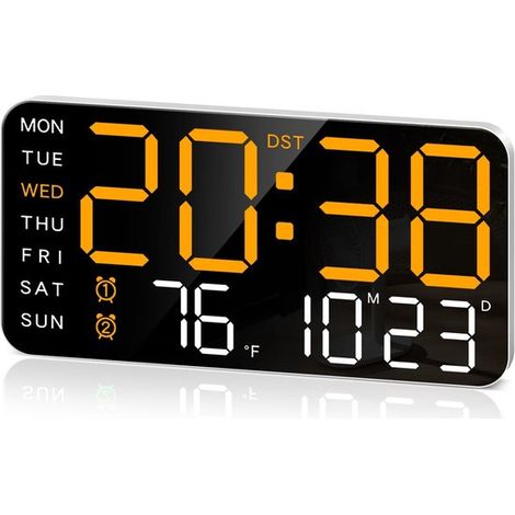 Réveil numérique - Horloge numérique - Grand écran LED - Multifonctionnel - Peut être suspendu ou posé - Silencieux - Réglage de la date, de la température et de la luminosité - Idéal pour la chambre, (1/5)